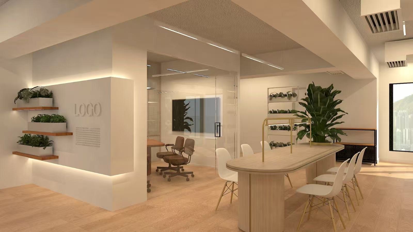 Office interior design — reception and workspace