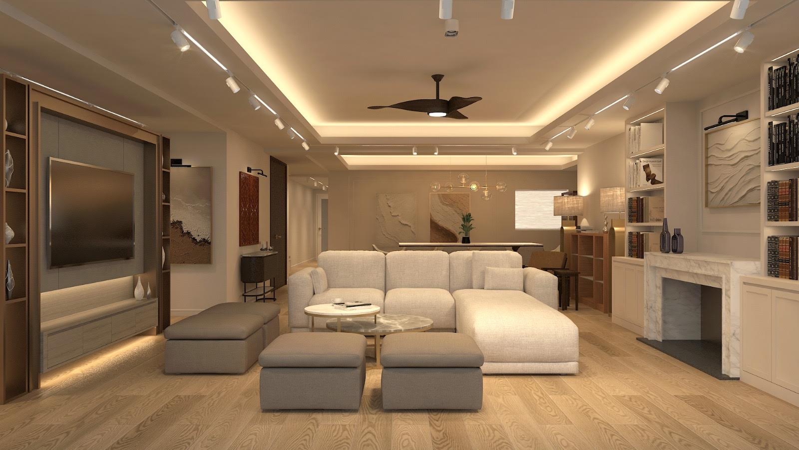 Cerulean residential living room interior design render